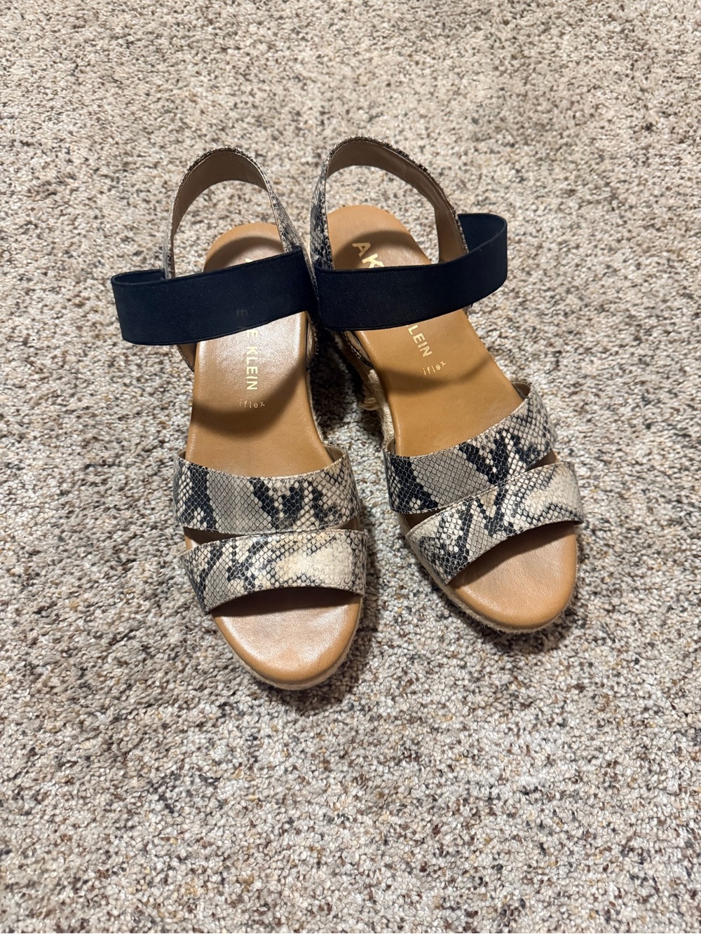 Anne Klein Black and Snake Print Wedge Sandals